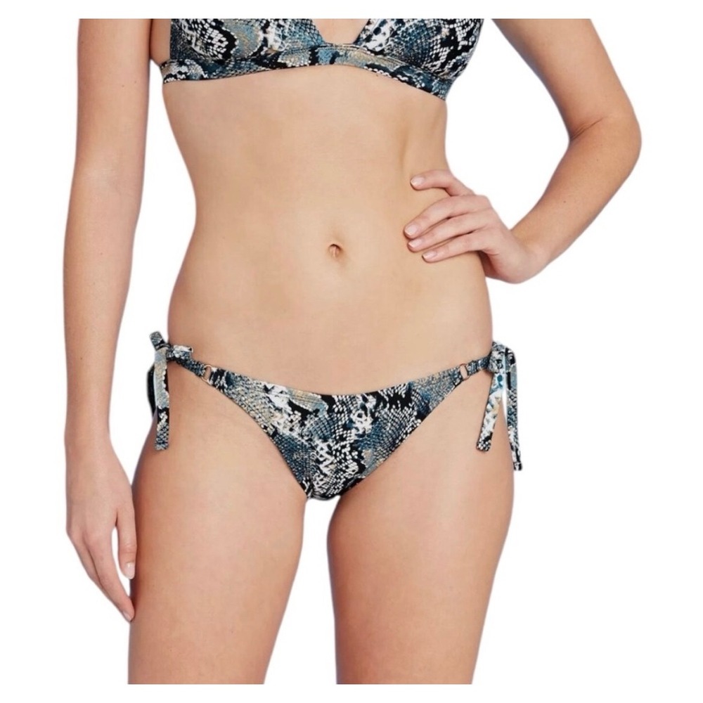 Shade & Shore NWT Blue Snake Print Side Tie Cheeky Bikini Bottom Large 12-14
